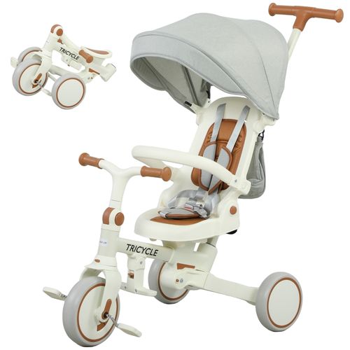Tricycle Bébé 5-en-1 Évolutif Avec Siège Réglable Et Protection Solaire