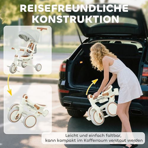 Tricycle Bébé 5-en-1 Évolutif Avec Siège Réglable Et Protection Solaire