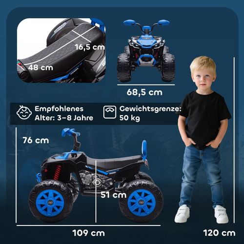 Quad Électrique Enfant 24v 2 Places Avec USB, Mp3 Et Phares LED, Bleu