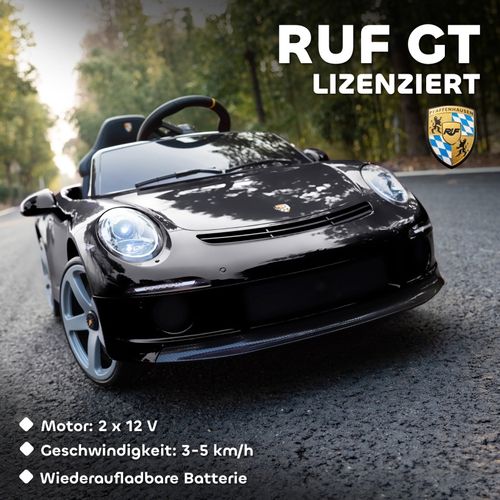 Voiture Électrique Ruf Gt Noire Pour Enfants, Télécommandée Et Musicale