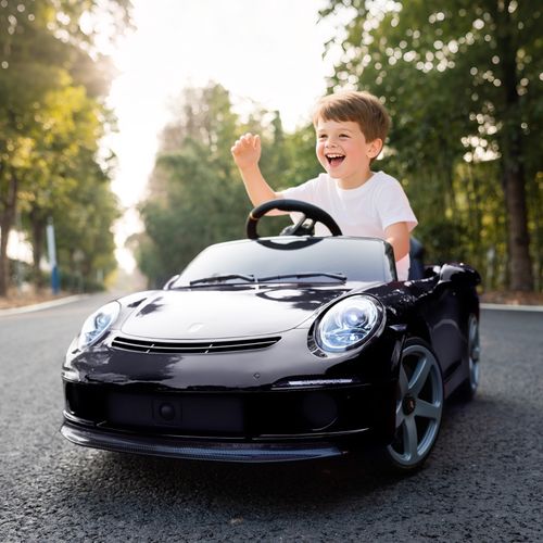 Voiture Électrique Ruf Gt Noire Pour Enfants, Télécommandée Et Musicale