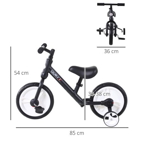 Draisienne Enfant 2-5 Ans Avec Roues Stabilisatrices Et Pédales, Noir