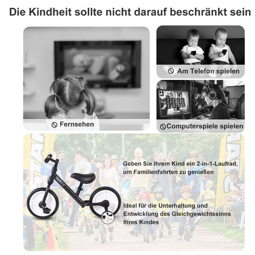 Draisienne Enfant 2-5 Ans Avec Roues Stabilisatrices Et Pédales, Noir