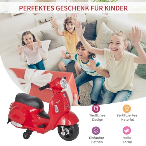Moto Électrique Vespa Pour Enfants 18-36 Mois Avec LED Et Son, Rouge