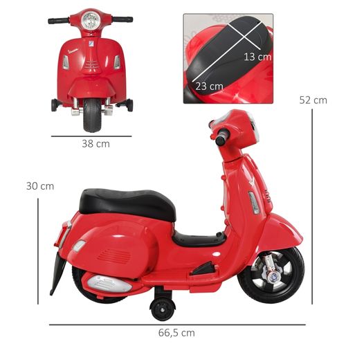 Moto Électrique Vespa Pour Enfants 18-36 Mois Avec LED Et Son, Rouge