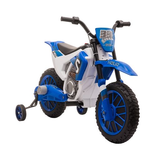 Moto Électrique Enfant 12v Avec Roues Stabilisatrices Et Suspension, Bleu/blanc