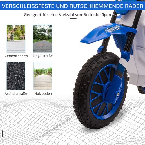 Moto Électrique Enfant 12v Avec Roues Stabilisatrices Et Suspension, Bleu/blanc