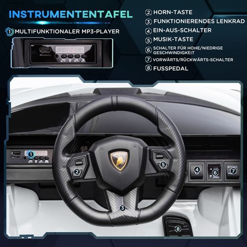 Voiture Électrique Enfant 12v Lamborghini Sian Suv Blanche Avec Musique Et Lumière