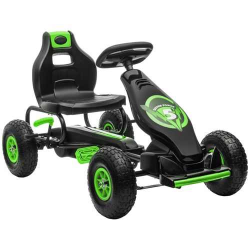Gokart Enfant Pédales, Siège Réglable, Pour Intérieur Et Extérieur, Vert/noir