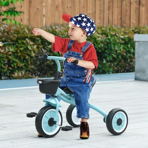 Tricycle Enfant 2-5 Ans, Siège Réglable, Sonnette Et Panier, Bleu