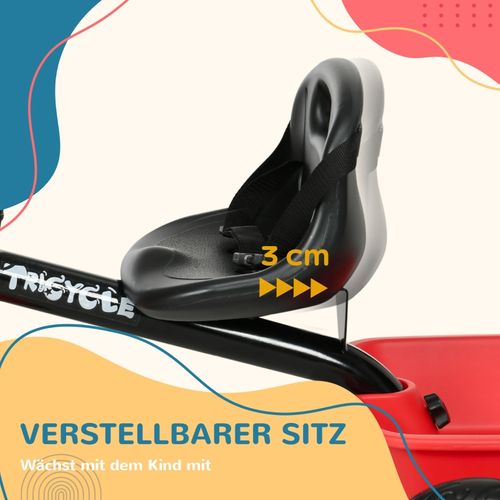 Tricycle Enfant 2-5 Ans, Siège Réglable, Ceinture, 2 Paniers, Noir Et Rouge