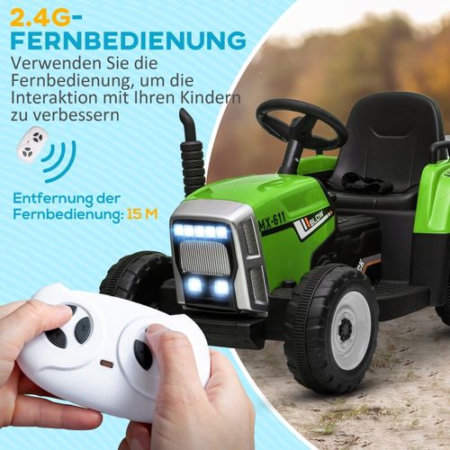 Tracteur Électrique Enfant Avec Télécommande Parentale, 6 Km/h, Vert/noir