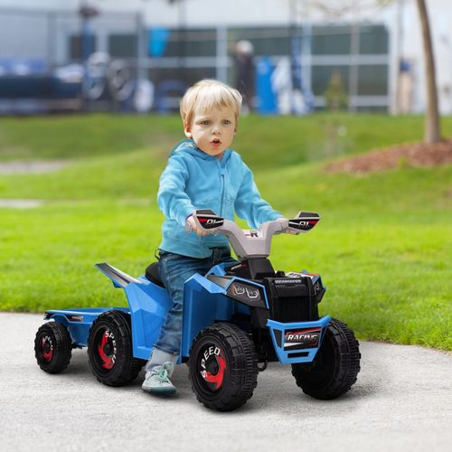 Quad Électrique Enfant Avec Télécommande, 2,5 Km/h, Bleu, Avec Remorque
