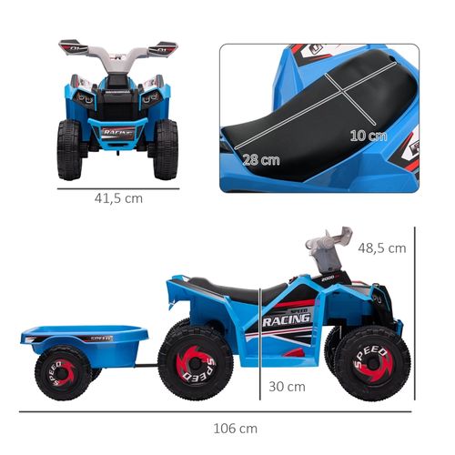 Quad Électrique Enfant Avec Télécommande, 2,5 Km/h, Bleu, Avec Remorque