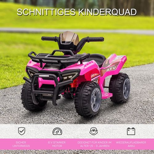 Quad Électrique 6v Pour Enfants 1,5-3 Ans Avec Musique, Rose