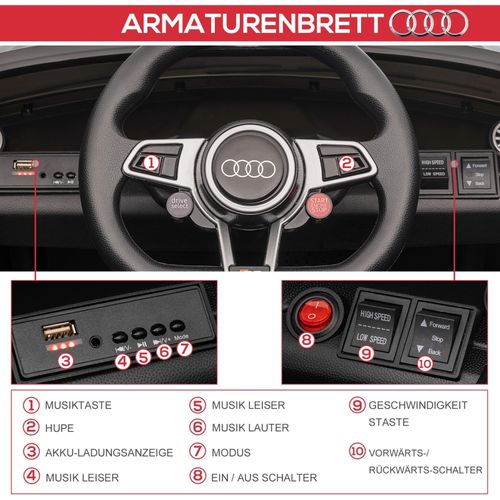 Voiture Électrique Enfant Audi Avec Télécommande, Musique Et LED, Noire