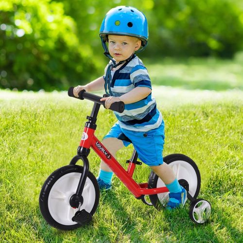 Vélo Enfant 2-en-1 Avec Stabilisateurs Et Pédales, Siège Réglable, Rouge
