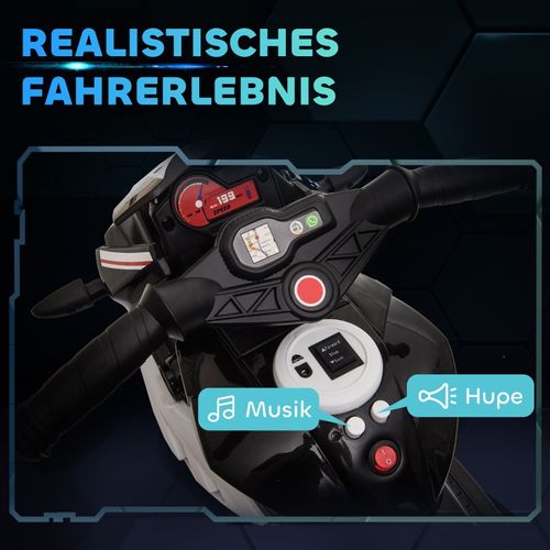 Moto Électrique Enfant 3 Km/h Avec Lumières Et Sons, Rechargeable, Noir/blanc