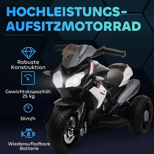 Moto Électrique Enfant 3 Km/h Avec Lumières Et Sons, Rechargeable, Noir/blanc