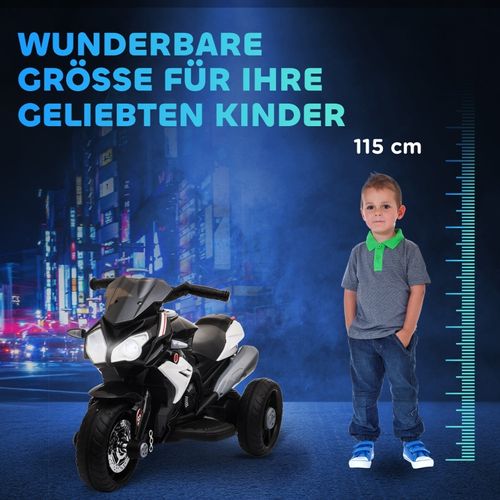 Moto Électrique Enfant 3 Km/h Avec Lumières Et Sons, Rechargeable, Noir/blanc
