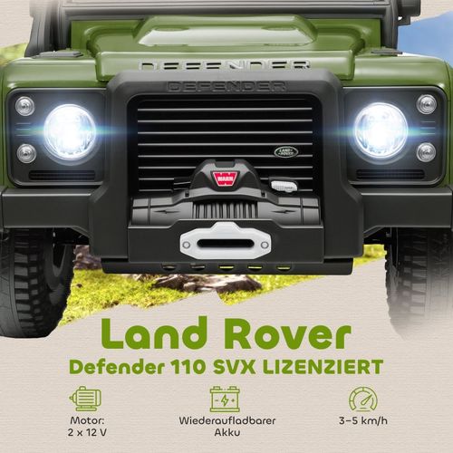 Voiture Électrique Enfant 12v Land Rover Defender Avec Télécommande, LED Et Musique, Verte