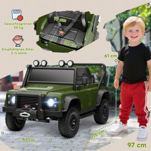 Voiture Électrique Enfant 12v Land Rover Defender Avec Télécommande, LED Et Musique, Verte