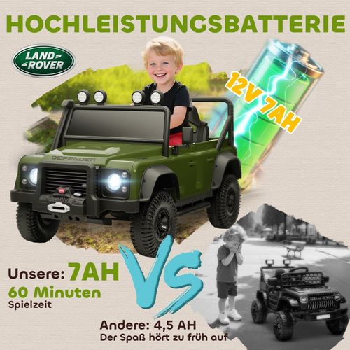Voiture Électrique Enfant 12v Land Rover Defender Avec Télécommande, LED Et Musique, Verte