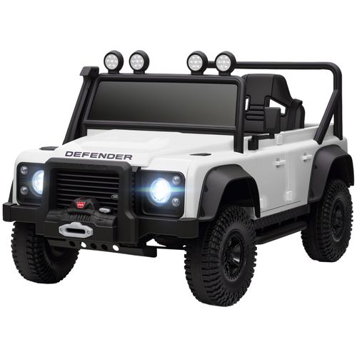 Voiture Électrique Enfant 12v Land Rover Defender Avec Télécommande, LED Et Musique, Blanche