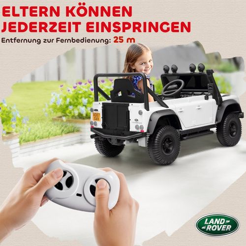Voiture Électrique Enfant 12v Land Rover Defender Avec Télécommande, LED Et Musique, Blanche