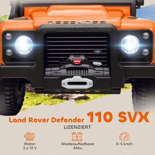 Voiture Électrique Enfant 12v Land Rover Defender Avec Télécommande, LED Et Musique, Orange