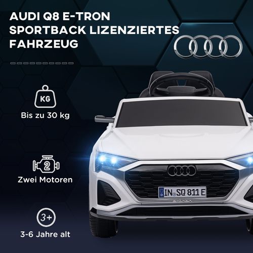 Voiture Électrique Enfant 12v Audi Q8 Avec Télécommande, LED Et Musique, Blanche