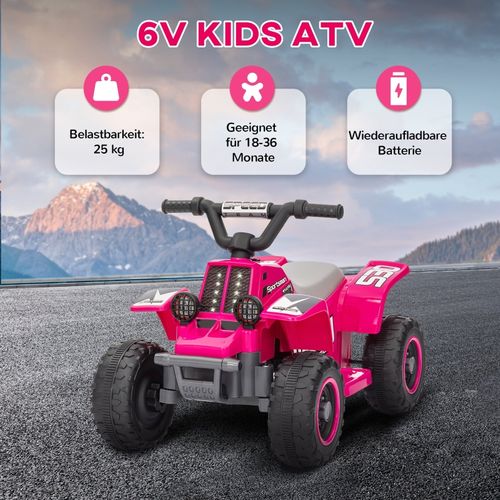 Quad Électrique Enfant 3 Km/h Avec LED Et Marche Avant/arrière, Rose, 18-36 Mois