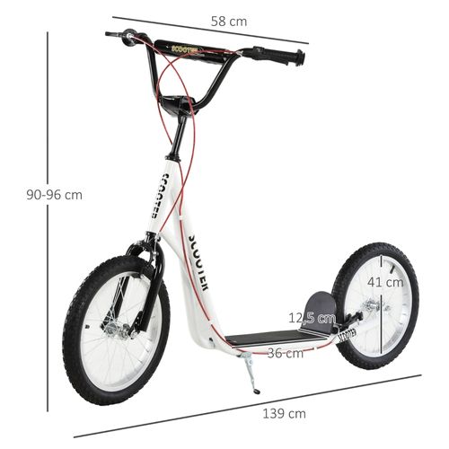 Trotinette Enfant 16" Pliable Avec Pneus Gonflables Et Freins à Main, Blanche