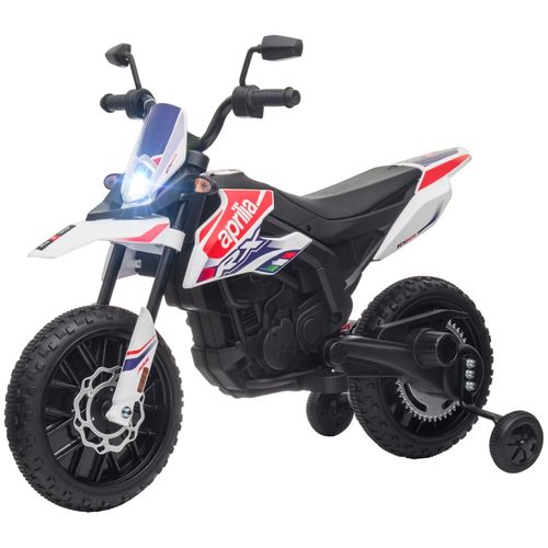 Moto Électrique Enfant 12v Aprilia Avec Stabilisateurs, LED Et Musique, Blanche