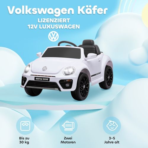 Voiture Électrique Enfant Vw Coccinelle 12v Avec Télécommande Et Musique, Blanche