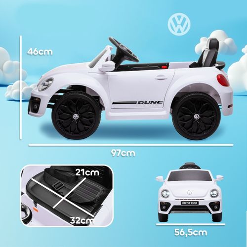 Voiture Électrique Enfant Vw Coccinelle 12v Avec Télécommande Et Musique, Blanche
