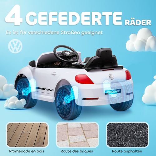 Voiture Électrique Enfant Vw Coccinelle 12v Avec Télécommande Et Musique, Blanche