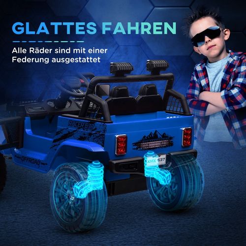 Voiture Électrique Enfant 12v Avec Suspension, Télécommande Et LED, Bleu