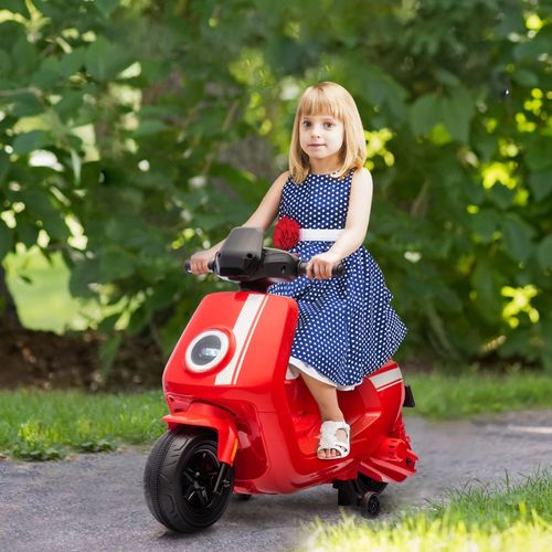 Moto Électrique Enfant 6v Avec Feux, Musique Et Roues D’entraînement, Rouge