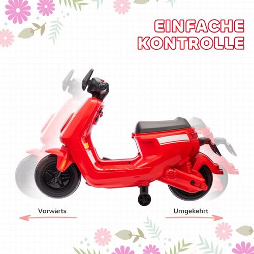 Moto Électrique Enfant 6v Avec Feux, Musique Et Roues D’entraînement, Rouge