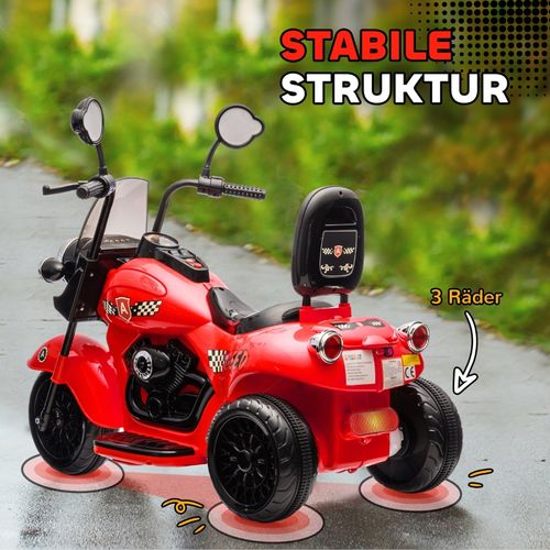 Moto Électrique Enfant 6v Avec Feux Et Musique, 3 Roues, Rouge