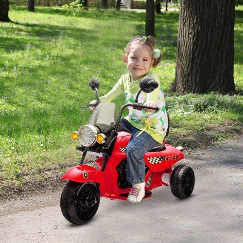 Moto Électrique Enfant 6v Avec Feux Et Musique, 3 Roues, Rouge
