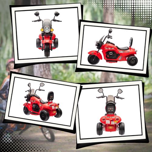 Moto Électrique Enfant 6v Avec Feux Et Musique, 3 Roues, Rouge