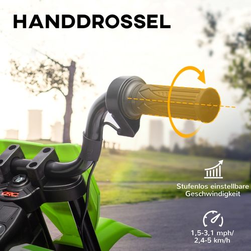 Moto Électrique Enfant 12v Avec Musique, Roues Stabilisatrices, Verte 3-6 Ans