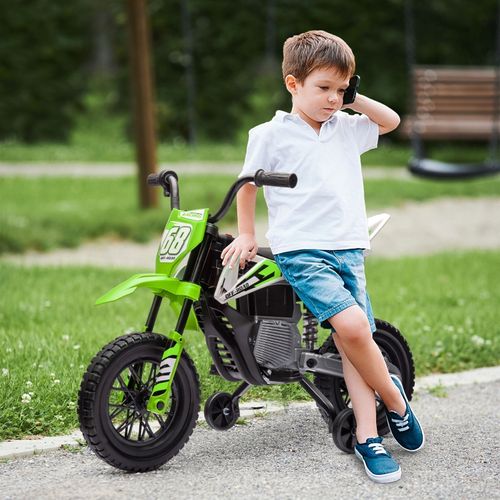 Moto Électrique Enfant 12v Avec Musique, Roues Stabilisatrices, Verte 3-6 Ans