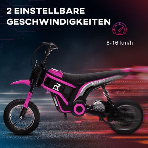 Moto Électrique Enfant 24v Rose Avec Klaxon, Lumière Et 2 Vitesses 8-16 Km/h
