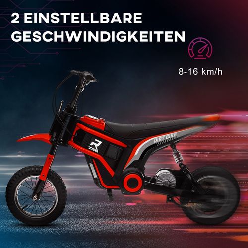 Moto Électrique Enfant 24v Rouge Avec Klaxon, Lumière Et 2 Vitesses 8-16 Km/h