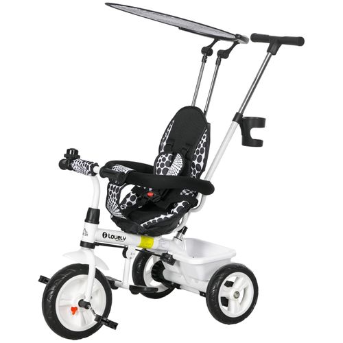 Tricycle Enfant 6-en-1 Blanc Avec Toit, Guidon Parent Et Panier 1-5 Ans