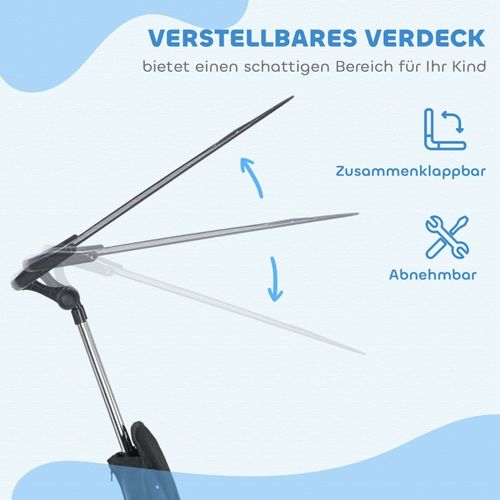 Tricycle Enfant 6-en-1 Bleu Foncé Avec Toit, Guidon Parent Et Panier 1-5 Ans