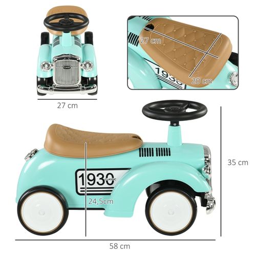 Voiture à Pousser Enfant Vintage Verte Avec Coffre Et Sécurité 12-36 Mois